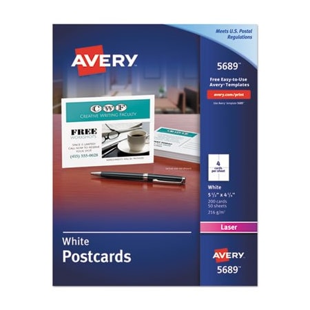 Avery Dennison Avery, Postcards For Laser Printers, 4 1/4 X 5 1/2, Uncoated White, 200PK 5689
